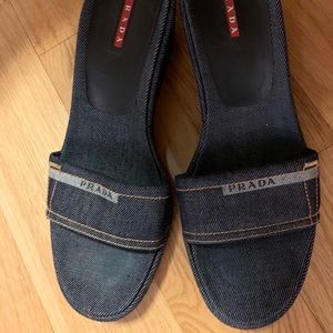 Denim Prada Wedge Sandals